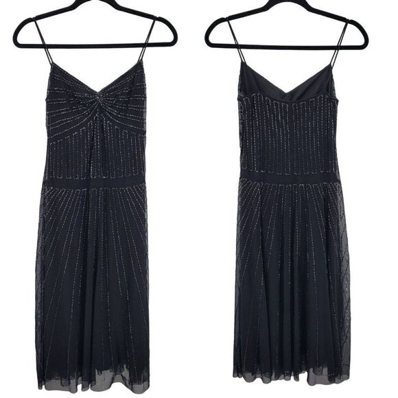 Vintage 90's Midi Slip Dress 2 Black Mesh Beaded Overlay Steampunk Goth Witchy - Picture 1 of 11